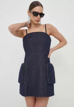 Miss Sixty rochie jeans culoarea albastru marin, mini, evazati imagine