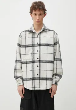 MKI MIYUKI ZOKU camasa din lana Check Flannel Shirt barbati, culoarea bej, cu guler clasic, relaxed, CHECK.FLANNEL.SHIRT.OFF imagine