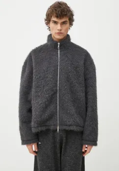 MKI MIYUKI ZOKU geaca Faux Alpaca Track Jacket culoarea gri, de tranzitie, oversize, FAUX.ALPACA.TRACK.CH imagine