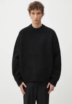MKI MIYUKI ZOKU pulover din amestec de lana Chunky Rib Knit Crewneck barbati, culoarea negru, CHUNKY.RIB.KNIT.CRE.BL imagine