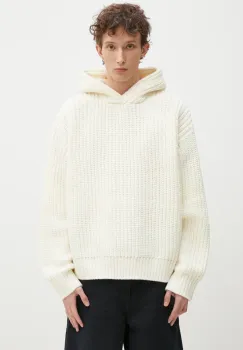 MKI MIYUKI ZOKU pulover din amestec de lana Chunky Rib Knit Hoody barbati, culoarea bej, CHUNKY.RIB.KNIT.HOODY.O imagine