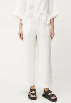 MM pantaloni din in femei, culoarea alb, fason culottes, high waist, 2516131018600 imagine