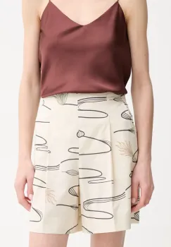 MM pantaloni scurti din bumbac femei, culoarea bej, cu imprimeu, high waist, 2516141018600 imagine