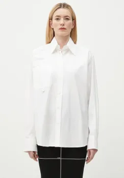 MM6 Maison Margiela camasa din bumbac barbati, culoarea alb, cu guler clasic, relaxed, SH0DT0020 imagine
