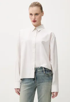 MM6 Maison Margiela camasa din bumbac femei, culoarea bej, cu guler clasic, relaxed, S52DT0043 imagine
