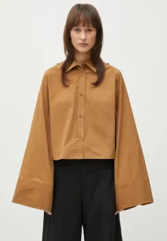 MM6 Maison Margiela camasa din bumbac femei, culoarea maro, cu guler clasic, regular, S52DT0044 imagine