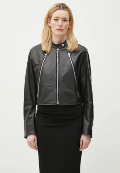 MM6 Maison Margiela geaca de piele culoarea negru, de tranzitie, oversize, S52AM0317 imagine