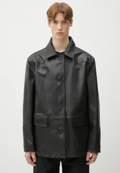 MM6 Maison Margiela geaca de piele culoarea negru, de tranzitie, SH0AM0045 imagine
