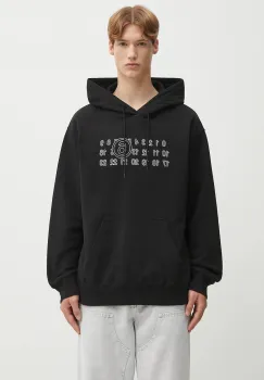 MM6 Maison Margiela hanorac de bumbac culoarea negru, cu gluga, cu imprimeu, SH0GU0035.M25025.900 imagine