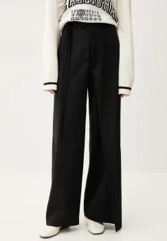 MM6 Maison Margiela pantaloni de lana femei, culoarea negru, lat, high waist, S52KA0518 imagine