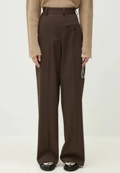 MM6 Maison Margiela pantaloni din lana femei, culoarea maro, drept, high waist, S52KA0516 imagine