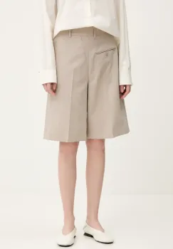 MM6 Maison Margiela pantaloni scurti din lana femei, culoarea bej, neted, high waist, S52MU0125 imagine