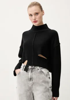 MM6 Maison Margiela pulover de lana femei, culoarea negru, cu guler, S52HA0285.M13044 imagine