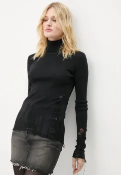 MM6 Maison Margiela pulover de lana femei, culoarea negru, light, cu guler, S62HA0087.M13070 imagine