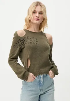 MM6 Maison Margiela pulover de lana femei, culoarea verde, light, S62NH0034.M13071 imagine