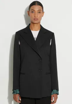 MM6 Maison Margiela sacou din lana culoarea negru, cu doua randuri de nasturi, neted, S62BN0102.S47848 imagine