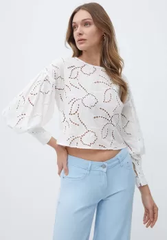 Morgan bluza din bumbac OSIA femei, culoarea alb, neted, OSIA imagine