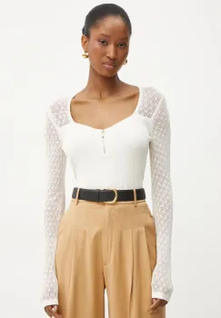 Morgan bluza MBOGOS femei, culoarea bej, neted, MBOGOS imagine