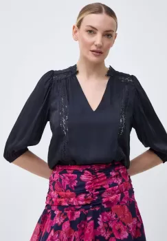 Morgan bluza OUMAGE femei, culoarea albastru marin, neted, OUMAGE imagine