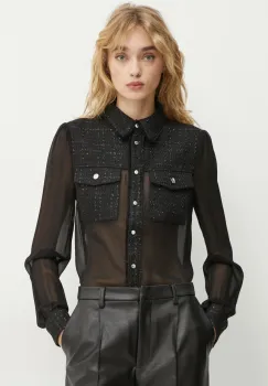 Morgan camasa CTIDA femei, culoarea negru, cu guler clasic, regular, CTIDA imagine