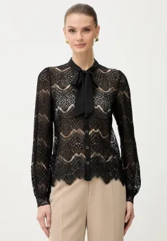 Morgan camasa culoarea negru, cu un decolteu legat, regular, TGRAPHO imagine