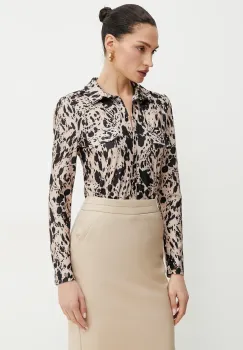 Morgan camasa TRAKEL femei, culoarea bej, cu guler clasic, slim, TRAKEL imagine
