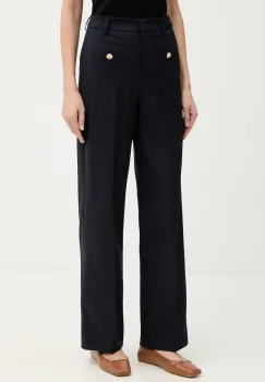 Morgan pantaloni culoarea bleumarin, drept, high waist, PLOUI.F imagine