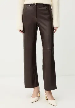 Morgan pantaloni culoarea maro, drept, high waist, PEMPER imagine