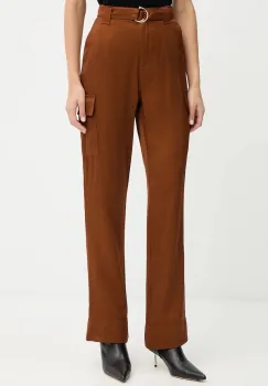 Morgan pantaloni culoarea maro, lat, high waist, PVIRA.F imagine