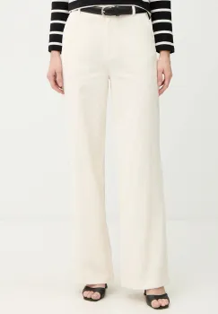 Morgan pantaloni de catifea cord culoarea bej, drept, high waist, PKENI.F imagine