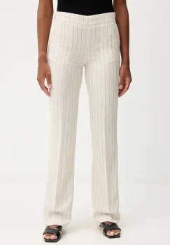 Morgan pantaloni din in culoarea bej, drept, high waist, PRIZ.F imagine