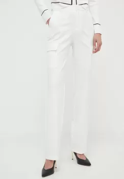 Morgan pantaloni femei, culoarea bej, drept, high waist imagine