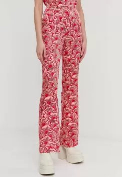 Morgan pantaloni femei, culoarea rosu, evazati, medium waist imagine