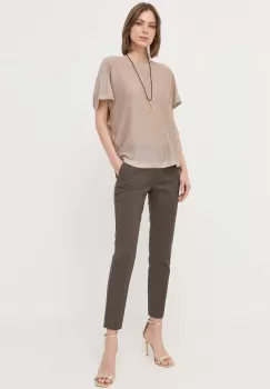 Morgan pantaloni femei, culoarea verde, drept, medium waist imagine