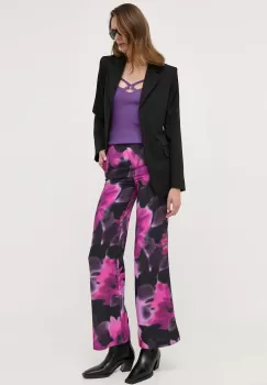 Morgan pantaloni femei, culoarea violet, lat, high waist imagine