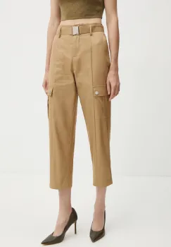 Morgan pantaloni PDUNE femei, culoarea bej, fason cargo, high waist, PDUNE imagine
