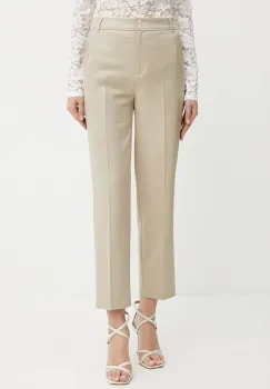 Morgan pantaloni PLUX.F culoarea bej, drept, high waist, PLUX.F imagine