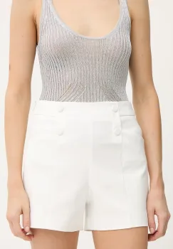 Morgan pantaloni scurti culoarea alb, uni, high waist, SHEON imagine