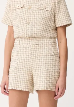 Morgan pantaloni scurti culoarea bej, cu imprimeu, high waist, SHAV.F imagine