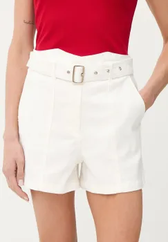 Morgan pantaloni scurti culoarea bej, uni, high waist, SHERIM imagine