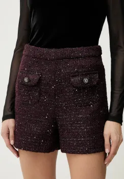 Morgan pantaloni scurti culoarea bordo, cu imprimeu, high waist, SHIKAVA imagine