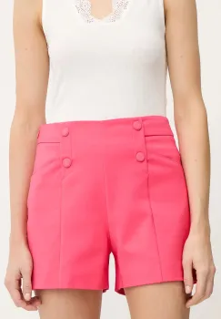 Morgan pantaloni scurti culoarea roz, uni, high waist, SHEON imagine