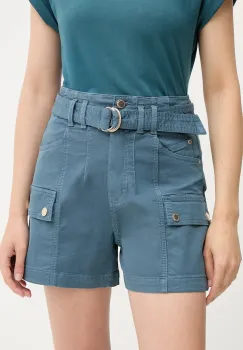 Morgan pantaloni scurti culoarea turcoaz, uni, high waist, SHITITO imagine