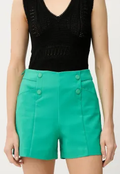 Morgan pantaloni scurti culoarea verde, uni, high waist, SHEON imagine