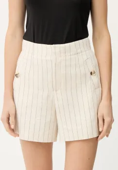 Morgan pantaloni scurti din amestec de in culoarea bej, cu imprimeu, high waist, SHIZ.F imagine