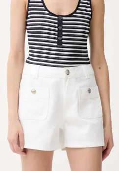Morgan pantaloni scurti jeans culoarea alb, uni, high waist, SHAMIZ1 imagine