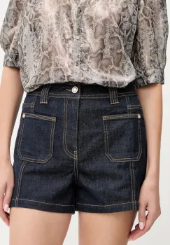 Morgan pantaloni scurti jeans culoarea bleumarin, uni, high waist, SHADZA imagine