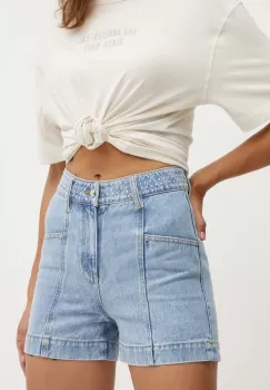 Morgan pantaloni scurti jeans SHAMI femei, neted, high waist, SHAMI imagine