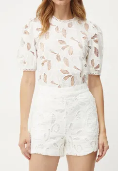 Morgan pantaloni scurti SHACE femei, culoarea alb, high waist, SHACE imagine