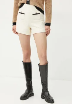 Morgan pantaloni scurti SHAKER femei, culoarea bej, neted, high waist, SHAKER imagine